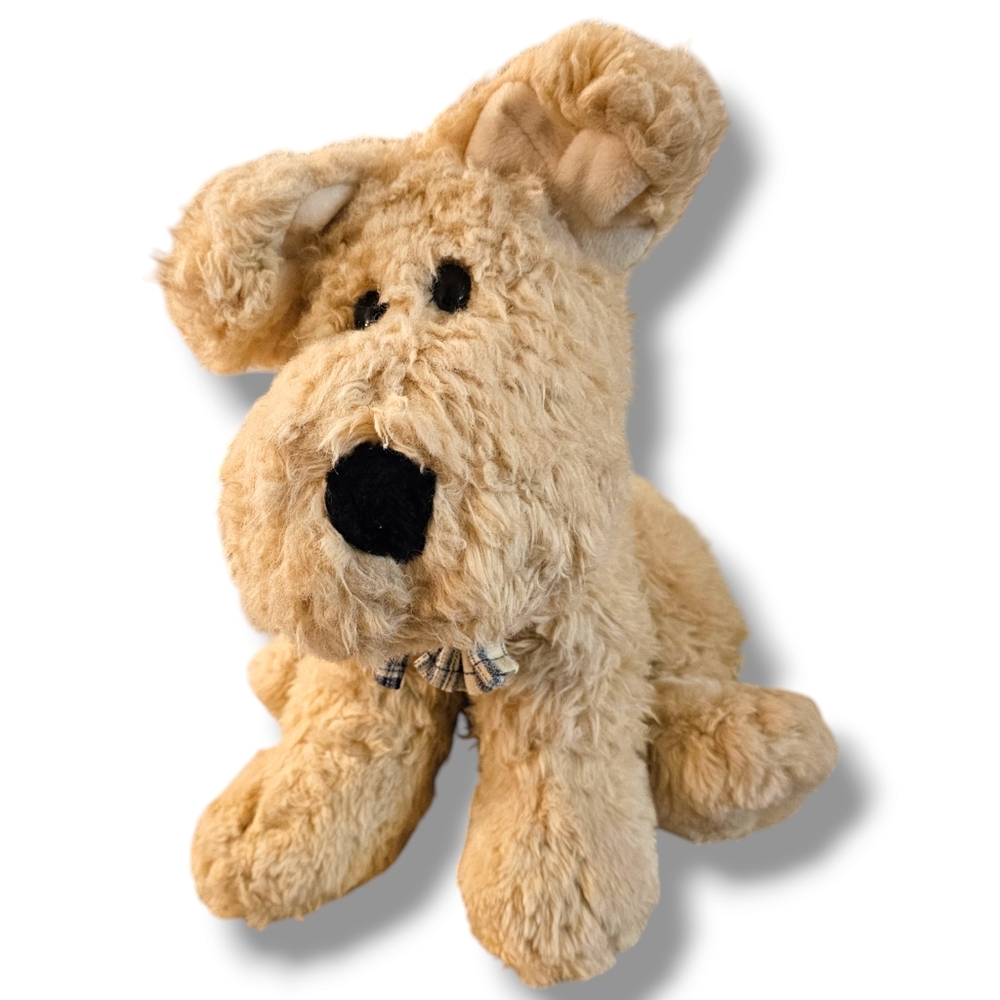 Commonwealth Furry Shaggy Puppy Dog Plush 2000 VTG Stuffed Animal w/Plaid Bowtie